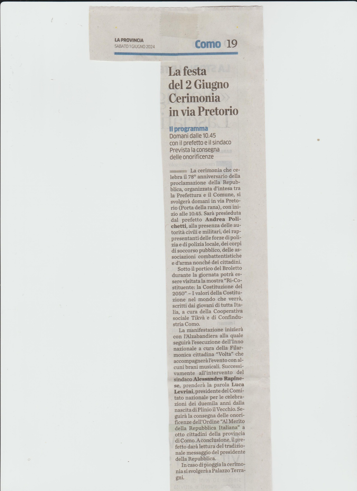 La Provincia di Como sabato 1° giugno 2024